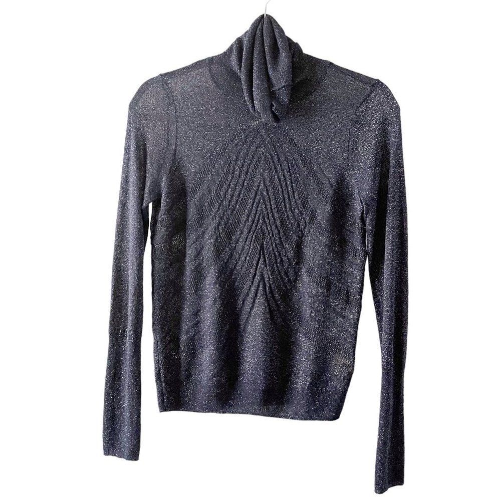 Anthropologie Angel Of the North Sheer Shimmery Long Sleeve Navy Turtleneck XS